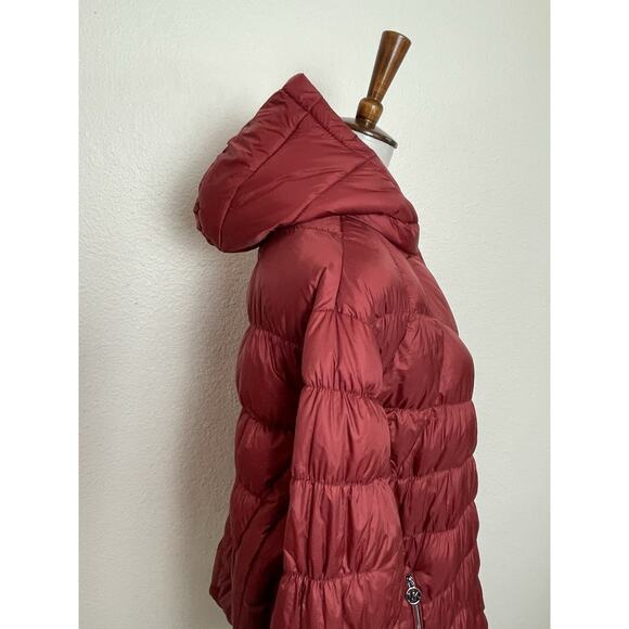 Michael Kors Puffer Jacket Hoodie Down Fill Burgundy FLAW - Picture 12 of 16